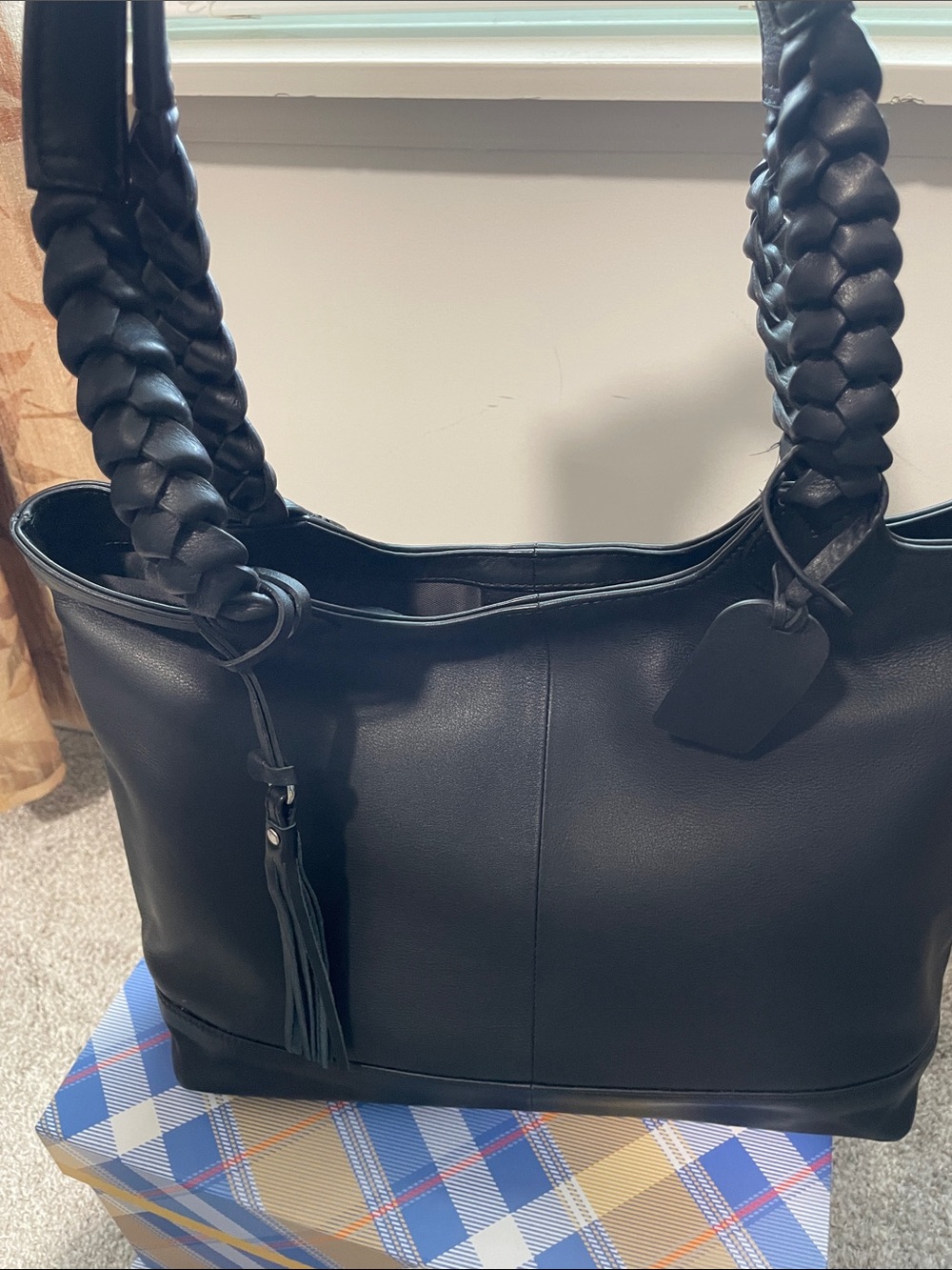 Black Braided-Handle Tote Bag - Unbranded